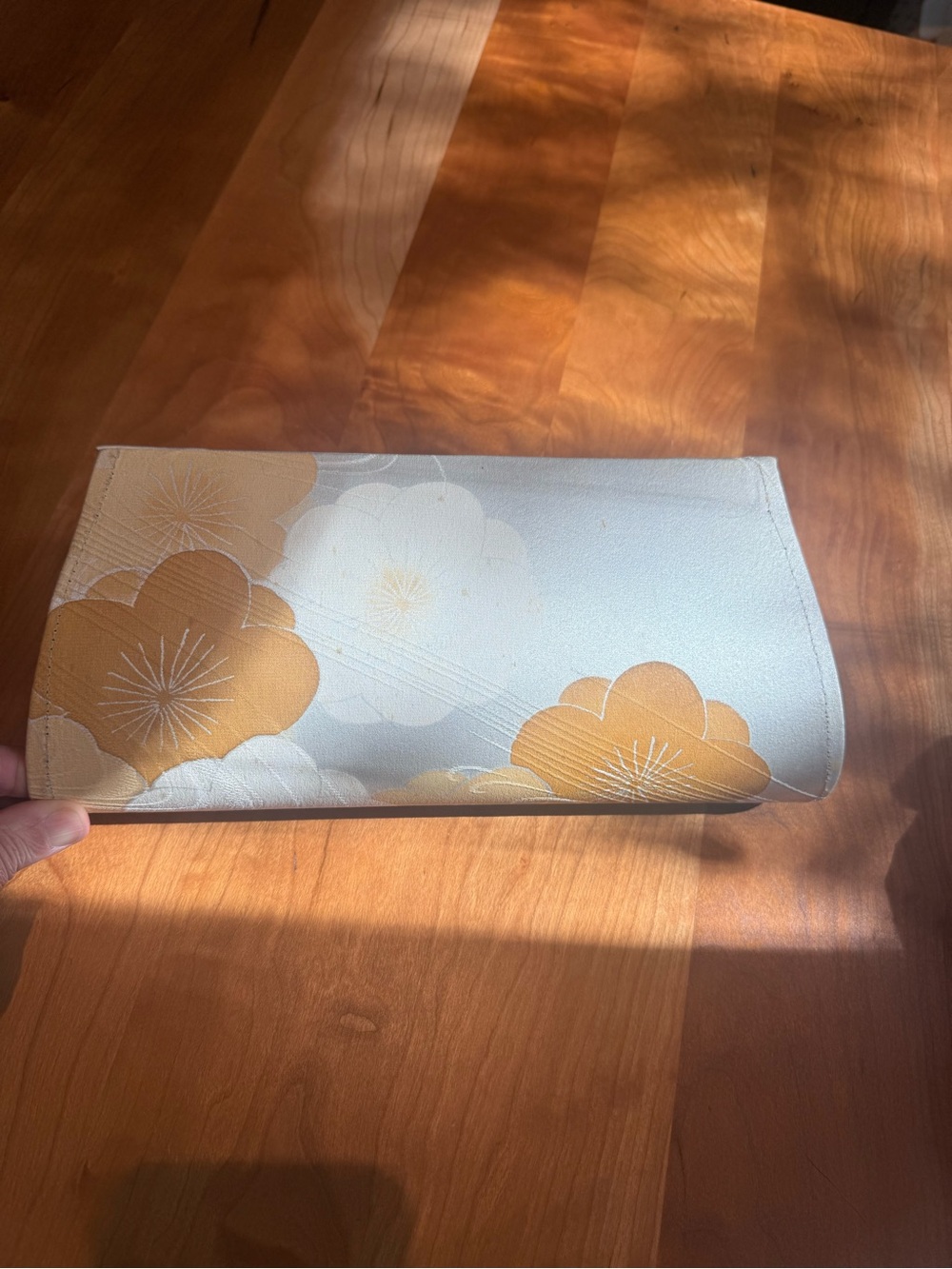 Elegant Cream and Gold Floral Clutch Wallet - Designer Style Japanese fabric